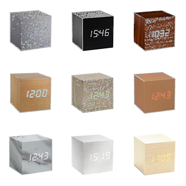 Gingko Cube LED Klickklocka Väckarklocka med Ljudaktivering (Tid, Datum och Temperatur) Flera Färger Brown green