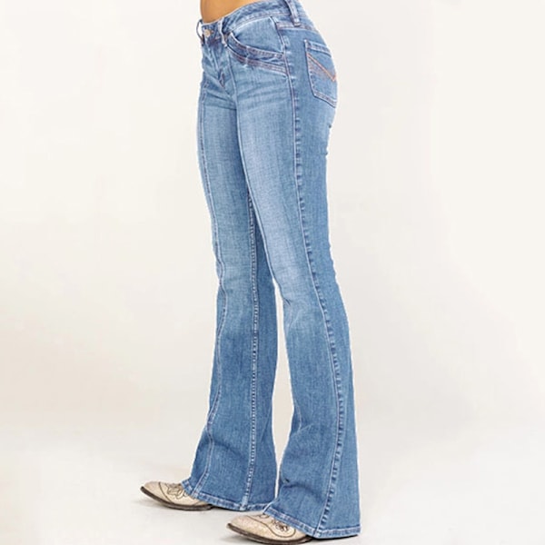 Låga Utsvängda Jeans för Dam Stretchiga Denimbyxor Bell Bottoms Ljusblå Ljusblå XL Ljusblå
