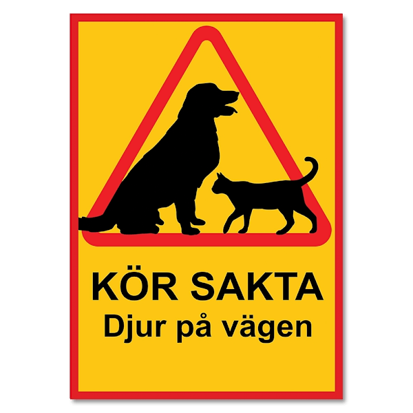 Kör sakta djur på vägen - Skylt / Varningsskylt - Trafikskylt A3 MultiColor MultiColor 2-Pack