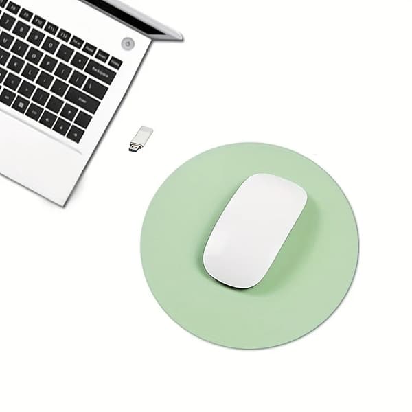 Enkeltsidet rund musemåtte, universel ensfarvet skridsikker musemåtte, velegnet til bærbar computer, kontor gaming læder musemåtte (22 cm) White