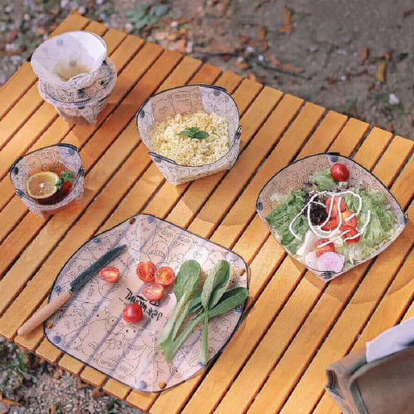 Bærbart Campingservice Sæt - Sammenfoldelig Tallerken, Skål & Krus, Varmebestandig til Udendørs Picnics 3-dele