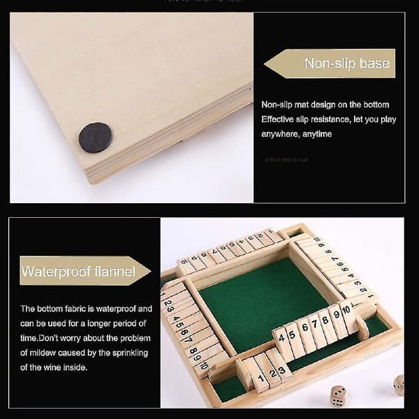 Deluxe 4-spelar Shut The Box Träspel Klassiskt Tärningsspel