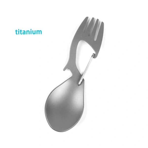 Multiværktøj Spork, rustfrit stål/titanium - Ske, gaffel, karabinhage og flaskeåbner, almindelig A