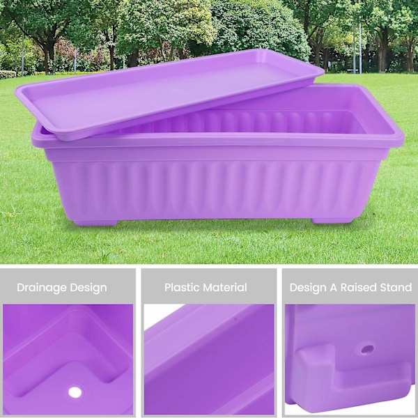 4-pack 17-tums blomlådor i plast för fönsterbräda, uteplats, trädgård, heminredning