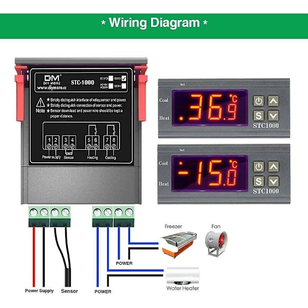 STC-1000 Temperaturregulator, 12V 10A Multifunktionell Digital Termostat med NTC-prob för Jäsning, Värme och Kylning