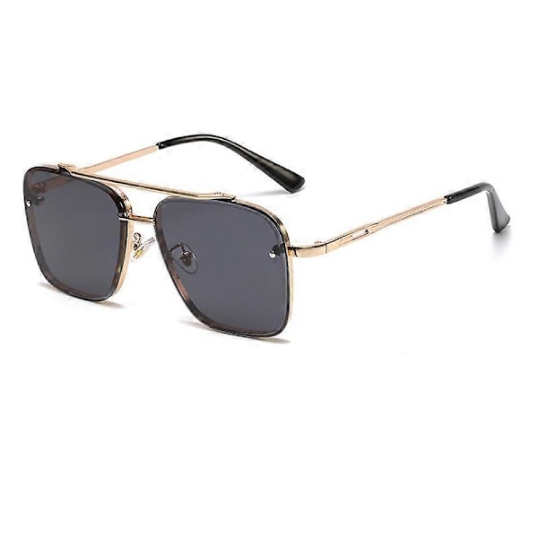 Nya Gradient Solglasögon för Män Mode Metall Stora Ramlösa Solglasögon Märkesdesign Lyx Lunette De Soleil Homme UV400 Guld Svart As Picture Gold Black