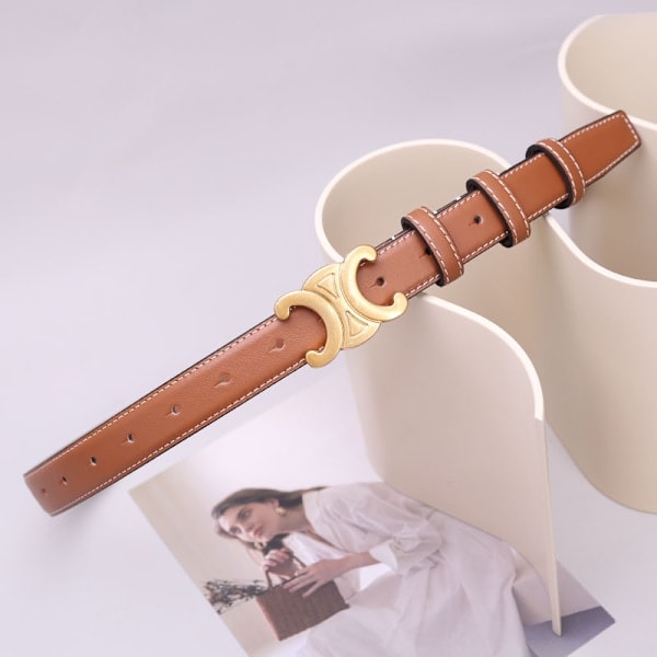 Triumfbågen Bälte för kvinnor, jeansbälte, dubbelsidigt läder, tunt bälte för att dekorera kostymer (2,4 cm brett) Brun Brown 37.4 in/95cm