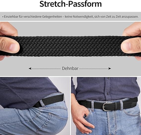 Herrbälte, elastiskt flätat bälte Unisex Herr Dam Flätat elastiskt stretchvävt bälte 33mm (1.25\") svart black