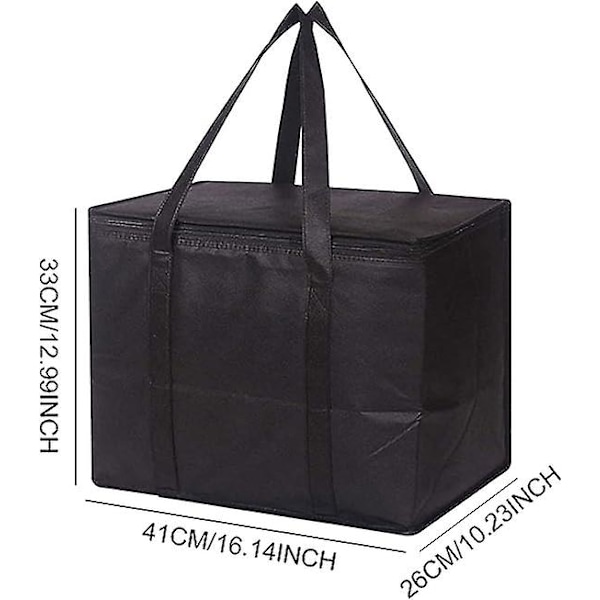 XL Isolerad Leveransväska - 41 x 33 x 26 cm - Varm eller Kall Matleveransväska för Camping, Fest, Bära Matvaror, Catering (Svart, Extra Stor)