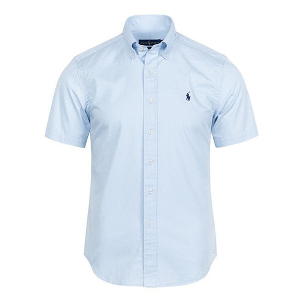 Skjorta Herr Casual Kortärmad Knapp-Ner Broderad Skjorta Ljusblå Sky Blue M