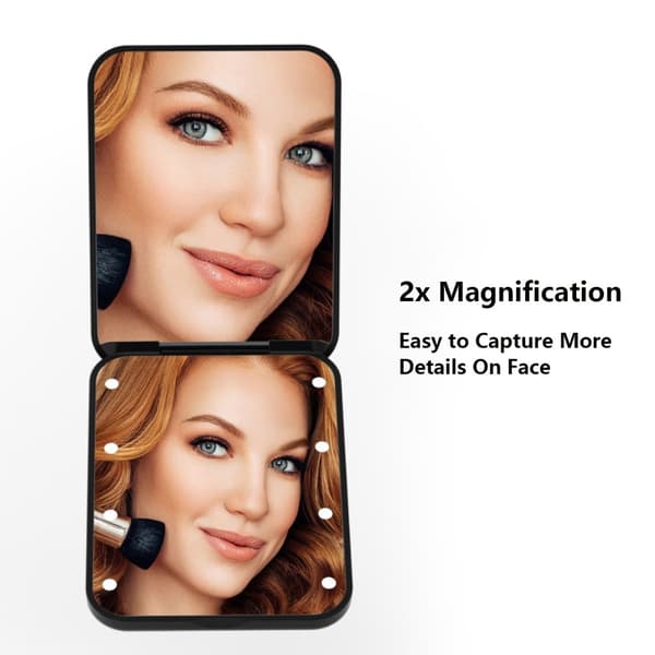 Dobbeltsidet makeup-spejl LED - lys foldbart 2X forstørrelsesspejl Black black