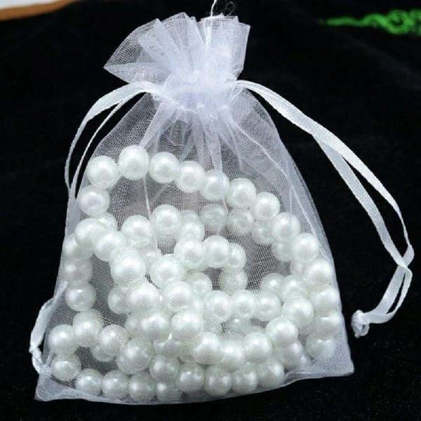 100 Organza poser, 9 x 7 cm - Håndsyet white