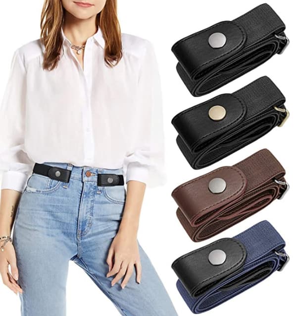 Strækbælte uden spænde til kvinder og mænd, elastisk livrem op til 183 cm til jeans og bukser