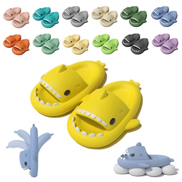 Haj Slides Barn Vuxen Kvinnor Män Hajtofflor - Cloud Shark Slide Strand Sandaler Unisex Kudde Hemma Jultomte, 100% Ny gul 36-37 yellow