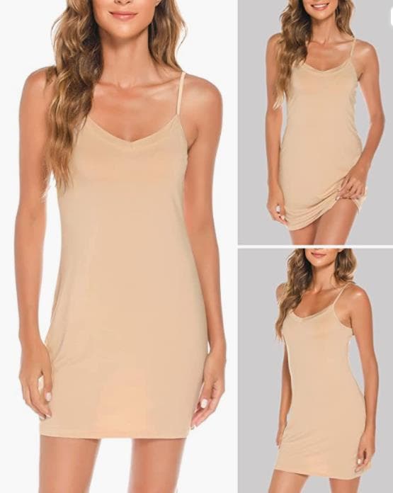 Modal tyg justerbar spaghetti-rem V-ringad underklänning skin color M