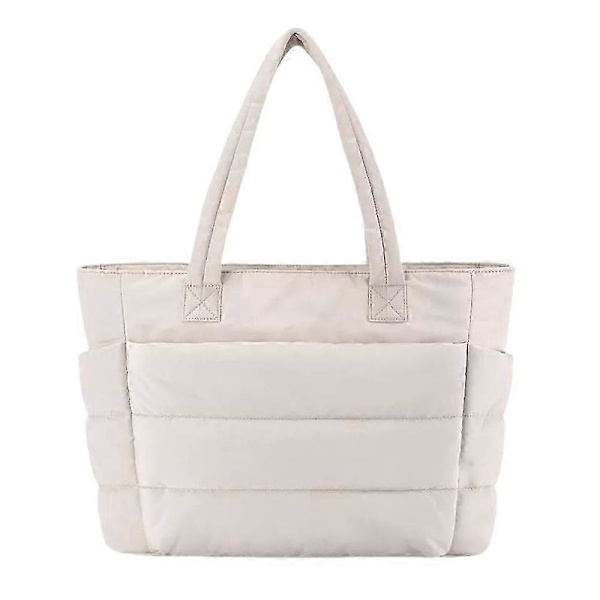 Letvægts puffy mulepose, damemulepose med rum, skuldertaske beige