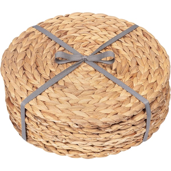 6 x Vattenhyacint Bordstabletter Runda 30 CM, Kvalitetsvävda Korgbordstabletter, Pl D