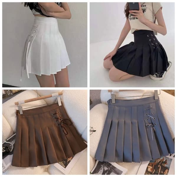 Plisseret nederdel Mini nederdel SORT L Sort Black L