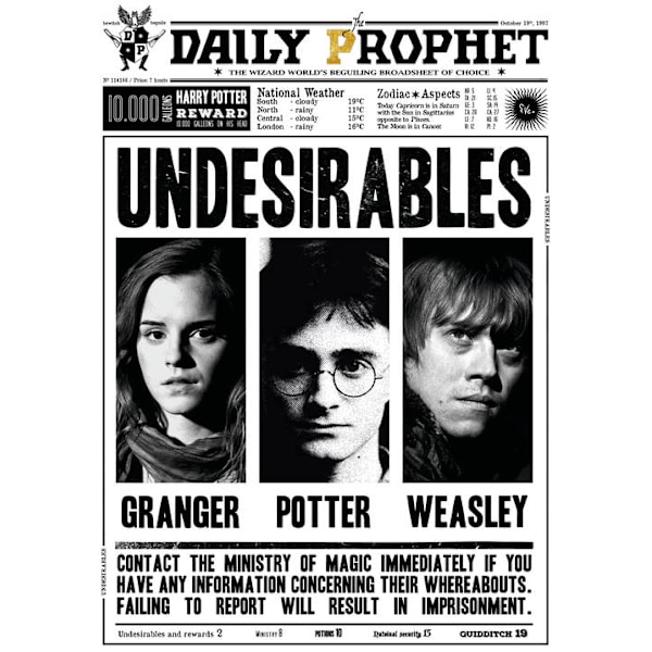 A3 Tryck - Harry Potter - Daily Prophet - Oönskade Multicolor multifärg