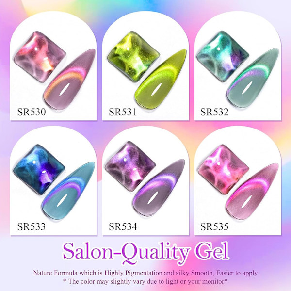 Cat Eye Gel Polish Set med UV LED-lampa Stjärnhimmel Effekt Magic Gel Polish Kit 6 Färger