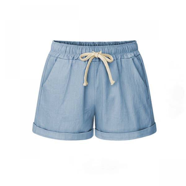 Afslappede bomuldsshorts til kvinder med elastisk talje og snøre --- Himmelblå (Størrelse XL)