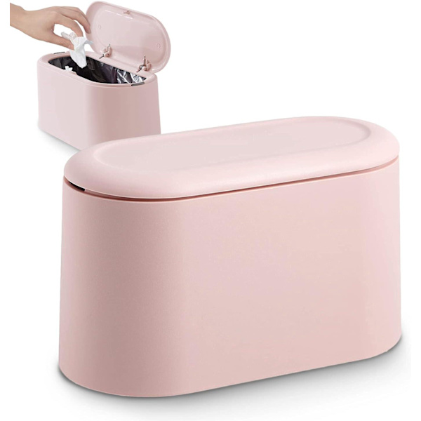 Liten (Rosa) Bordskorg med Tryckknappslock för Kontor, Badrum, Kök och Sovrum, Förvaring av Djurfoder