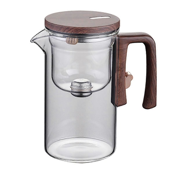 720ML Glas Tekanna Vattenseparering Inre Behållare Ett Klick Magnetisk Brytare Te Filtrering Tekanna Trähandtag Kopp Set As Shown