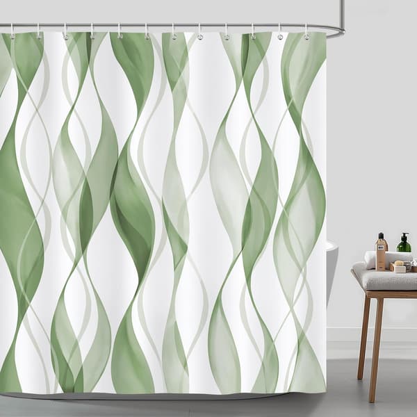 Vågformad gradient duschdraperi - modern minimalistisk stil - 180×180 cm - vattentät och mögelresistent polyester - 12 krokar ingår Grön