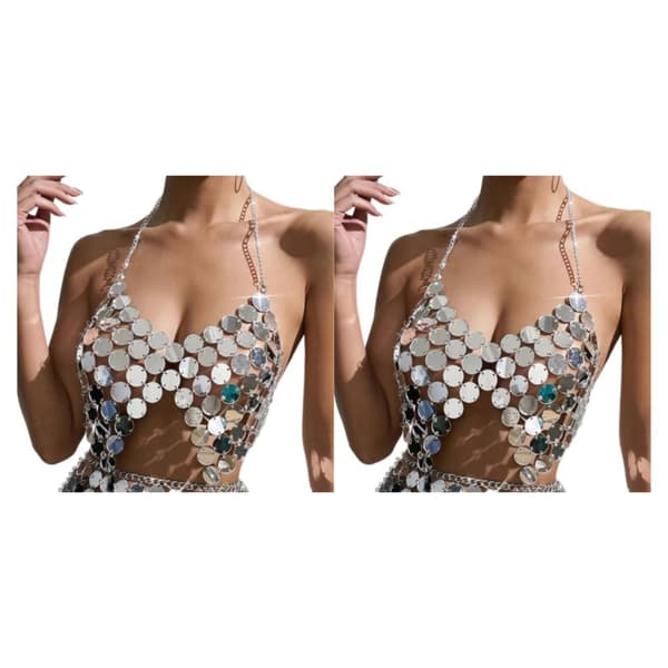 1/2 Kvinder Mavedans Paillet Crop Top til Stranddans Top M Top M 2Set