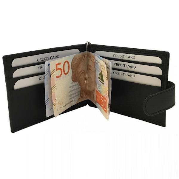Wallet with Money Clip, Genuine Leather Black Black one size