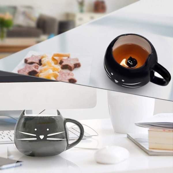 Söt Keramisk Katt Kaffemugg 35 cl Kattälskare Kattunge Temuggar Presenter till Kvinnor Flickor Svart
