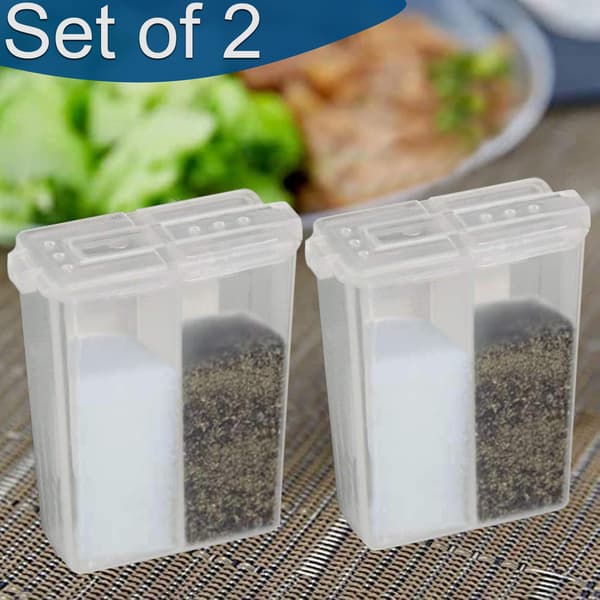 Mini salt- och pepparströare - Diskmaskinssäker, transparent plastset med två resevänliga ströare och lock. 18654