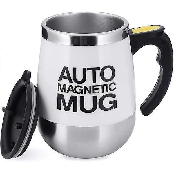 400ML Elektrisk Själv-Omrörande Kaffemugg (Vit), Automatisk Magnetisk Mugg i Rostfritt Stål, Själv-Blandande Kopp för Kaffe Te Varm Choklad Mjölk Kakao Protein