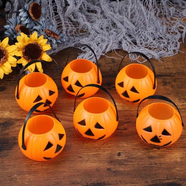 20 stk Halloween Gresskarbøtte Plastbøtter Med Håndtak Godteribøtte Gresskarbøtter For Knask Eller Knep melodramatic smiley face