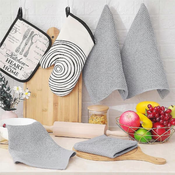 6-pack diskhanddukar i bomull med våffelväv, ultramjuka, absorberande, snabbtorkande diskhanddukar Ljusgrå Light gray 34*34cm