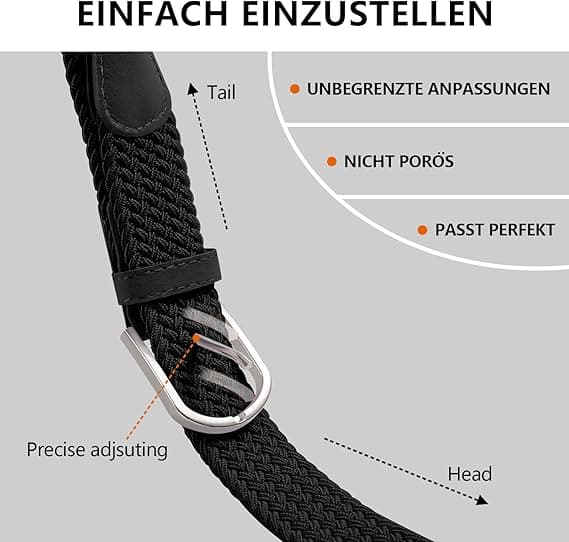 Herrbälte, elastiskt flätat bälte Unisex Herr Dam Flätat elastiskt stretchvävt bälte 33mm (1.25\") svart black
