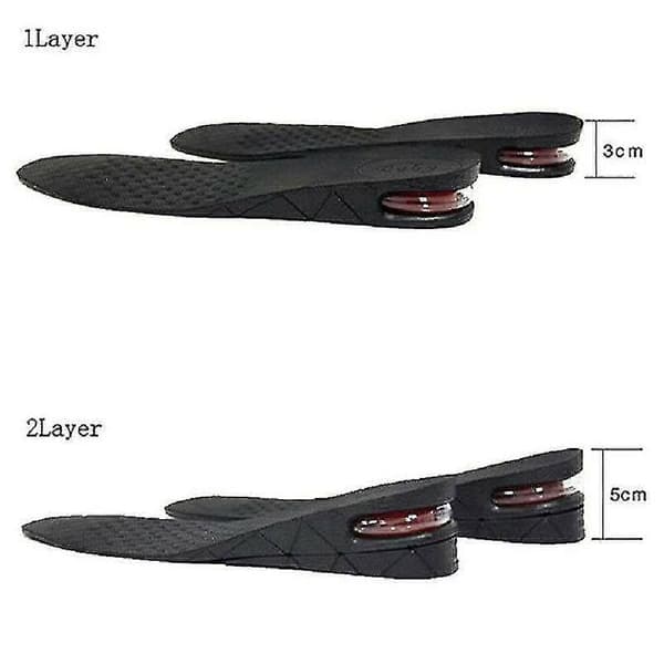 Unisex 3cm 5cm 7cm eller 9cm Hæl Højde Forøgelse Sko Løft Indlægssåler (Sort) 1 Layer(3cm)