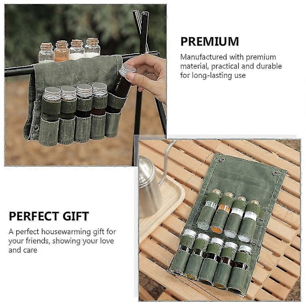 Förvaringsväska för kryddor, flaskorganisatör för utomhuscamping, kryddbehållare Army Green