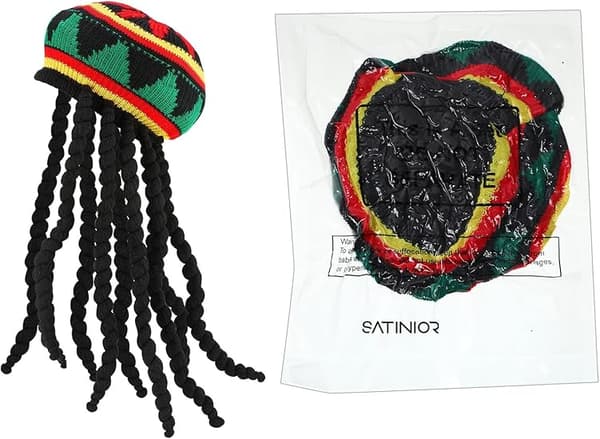 Rasta Hat med sorte dreadlocks paryk Rasta paryk med dreads sjov hat, 1 stk