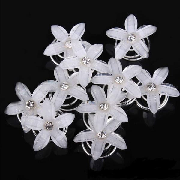 Hårtilbehør - 12 stk. spiralhårnåler med rhinestoneblomst for brudehårtilbehør