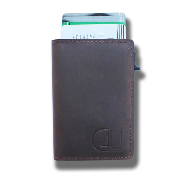 Exklusiv Korthållare C4U® Design RFID & NFC Skydd Plånbok Popup Bru Brown one size