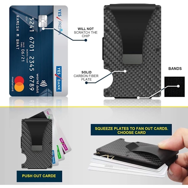 Korthållare i kolfiber med RFID-blockering, svart - Julgåva One size
