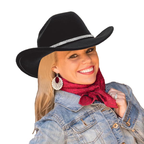 Glitrende Sølv - Sort Cowboyhat til Kvinder - Western Glitrende Rhinestone Cowgirlhat (Størrelse M) Black