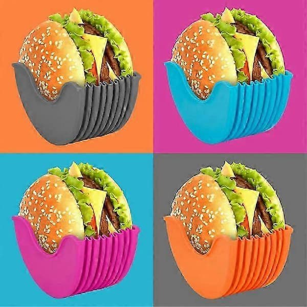 4 stk. Burger Fixing Box Justerbar Hamburgerholder Genanvendelige Vaskbare Hamburgerklemmer Silikone Standholder Burger