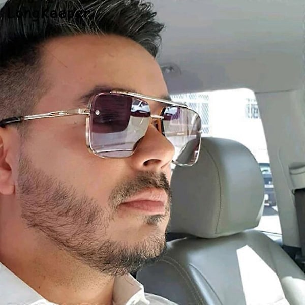 Nya Gradient Solglasögon för Män Mode Metall Stora Ramlösa Solglasögon Märkesdesign Lyx Lunette De Soleil Homme UV400 Guld Silver As Picture Gold Silver