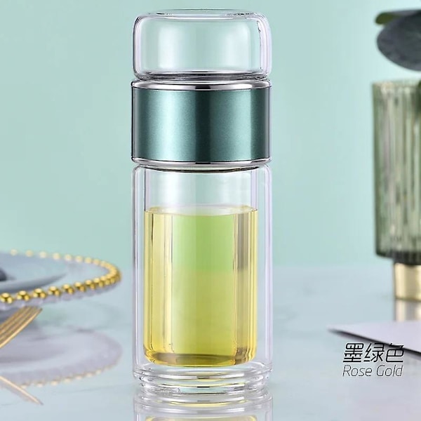 Te Vattenflaska Högt Borosilikatglas Dubbla Lager Te Vattenkopp Infuser Tumbler Dricksartiklar Vatten Green 280ml