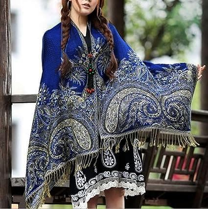 Blomstret mosaikmønstret sjal i pashmina-stil. Blue