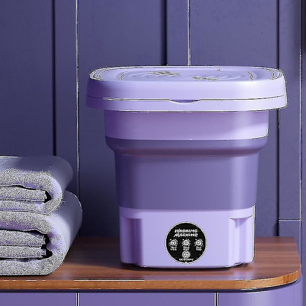 8L Hopfällbar Tvättmaskin Portabel Strumpor Och Underkläder Infällbar Hushålls Tvättmaskin 3 Modeller Med CentrifugeringBY Lila Purple EU