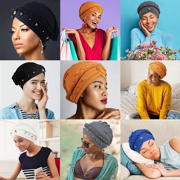 Kvinnors Turbanmössa Pärlad Huvudduk LJUSBLÅ light blue