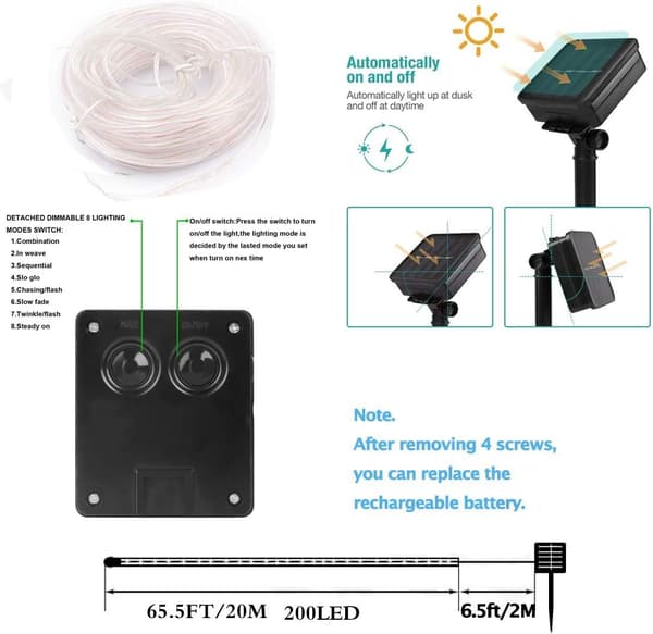 200 LED solcellsslingor utomhus, vattentäta 72FT solcellsslingor för trädgård hem bröllopsfest julbelysning dekorationer